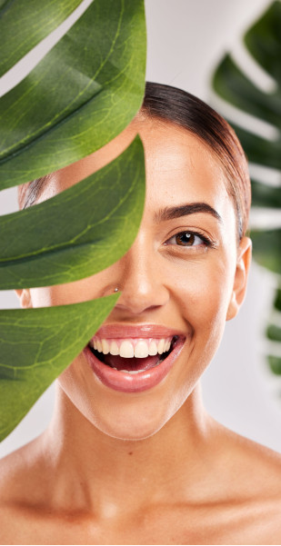 skincare-beauty-and-portrait-of-woman-with-plant-o